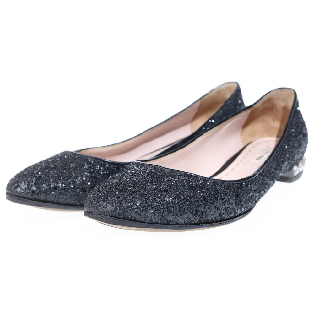 miumiu(ミュウミュウ) グリッターパンプス レザー ブラック レディース