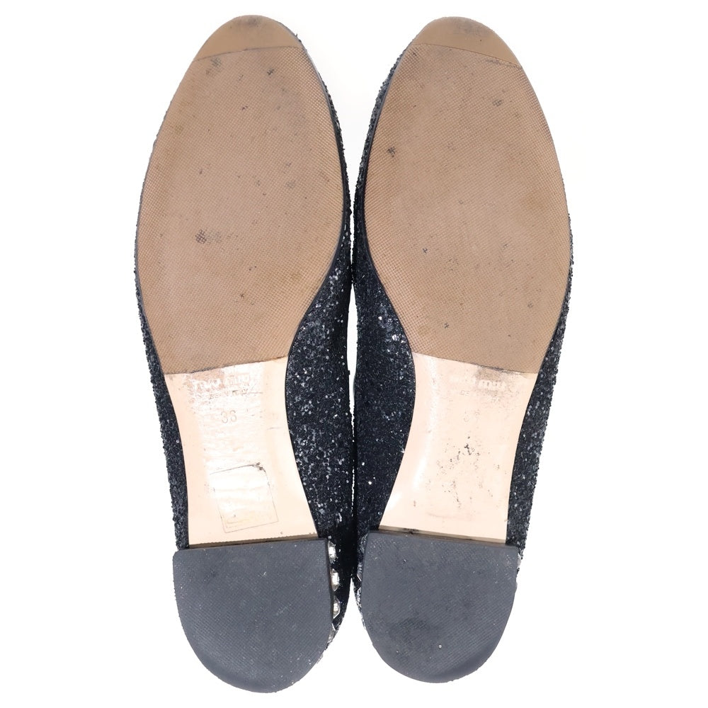 miumiu(ミュウミュウ) グリッターパンプス レザー ブラック レディース