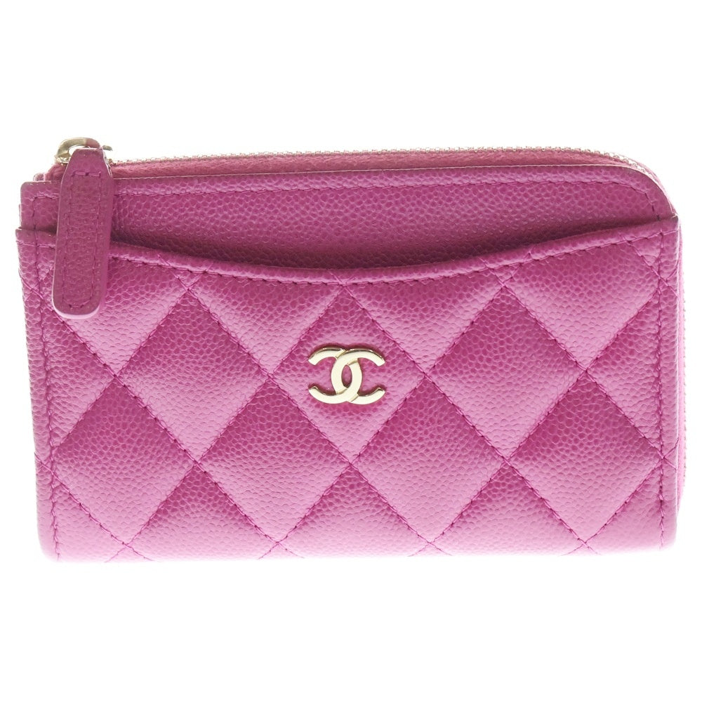 CHANEL(シャネル) フラグメントケース ピンク キャビアスキン ゴールド金具 レディース