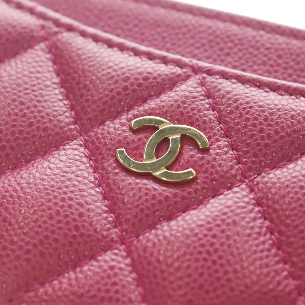 CHANEL(シャネル) フラグメントケース ピンク キャビアスキン ゴールド金具 レディース