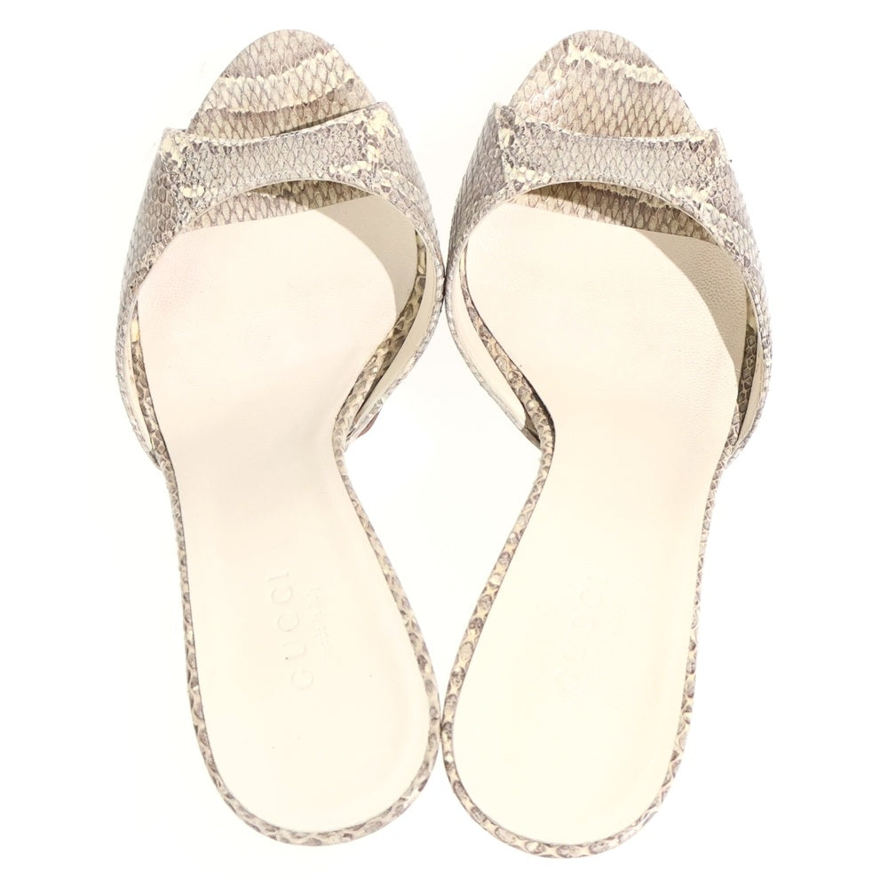 GUCCI(グッチ) バンブーヒール パイソン オープントゥ ヒールサンダル ベージュ レディース 204151