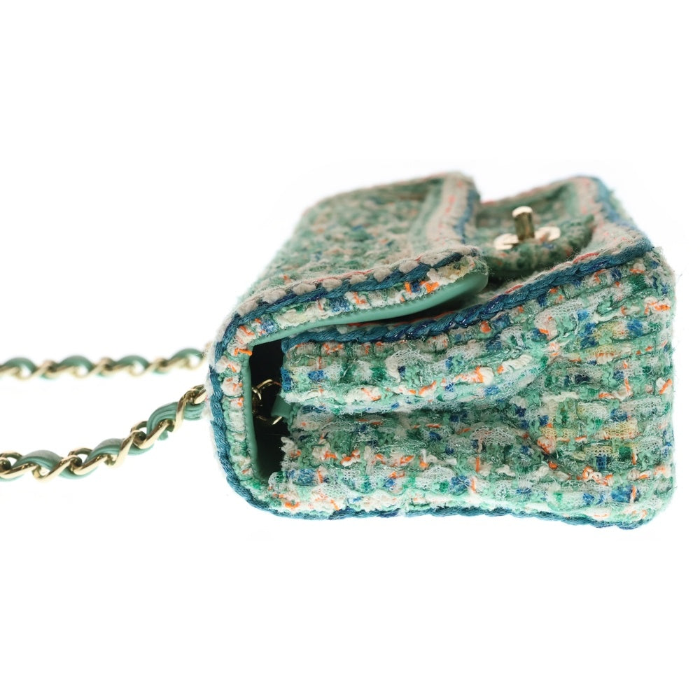 CHANEL(シャネル) ミニマトラッセ19 ツイード SフラップSチェーンショルダーバッグ グリーン GD金具 レディース