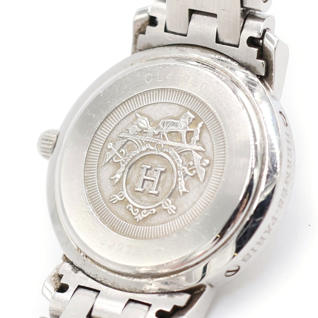 HERMES(エルメス) クリッパーナクレ ピンクシェル文字盤 12P ベゼルダイヤ SS/QZ ステンレスクォーツ 電池式 腕時計 CL4.230 レディース