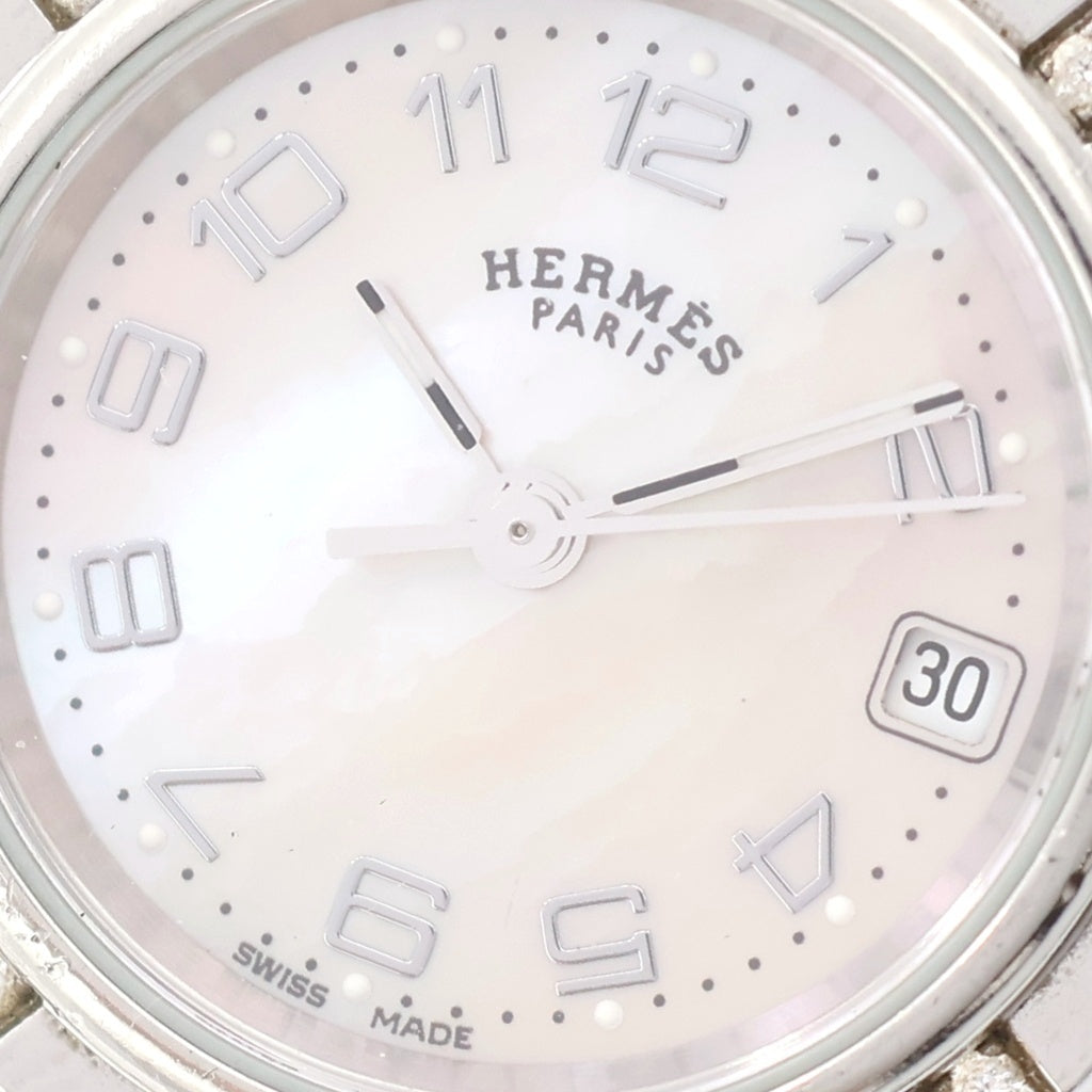 HERMES(エルメス) クリッパーナクレ ピンクシェル文字盤 12P ベゼルダイヤ SS/QZ ステンレスクォーツ 電池式 腕時計 CL4.230 レディース