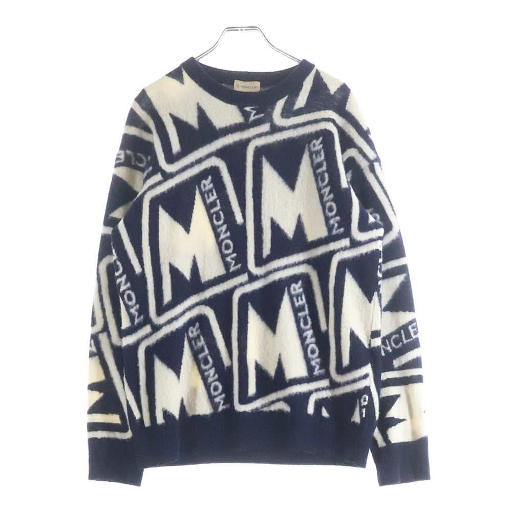 MONCLER(モンクレール) クルーネック総柄ニットセーター ネイビー×ホワイト F20919C73850