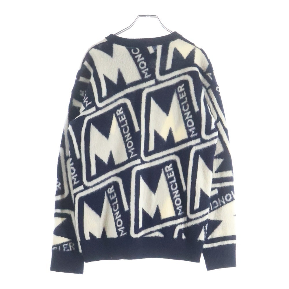 MONCLER(モンクレール) クルーネック総柄ニットセーター ネイビー×ホワイト F20919C73850