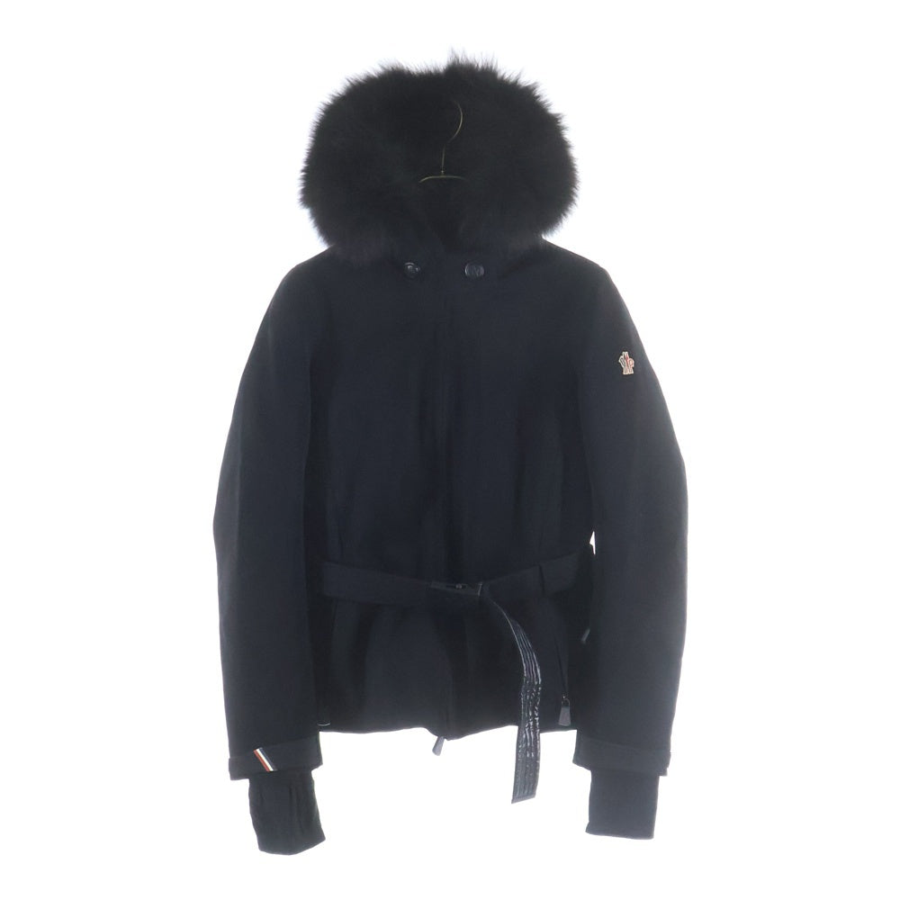 MONCLER(モンクレール) グルノーブル BAUGES ファーフーデッド ベルテッド ダウンジャケット ブラック ナイロン D20984690225 30082122TYGB レディース