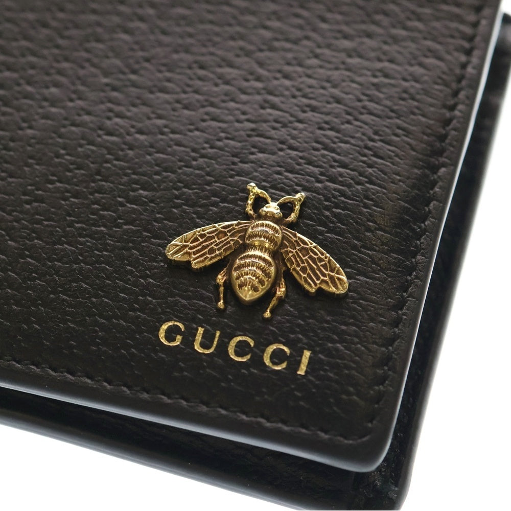 GUCCI(グッチ) アニマリエ メタル ビー 二つ折り財布 コンパクトウォレット コインケース ブラック レザー 522915