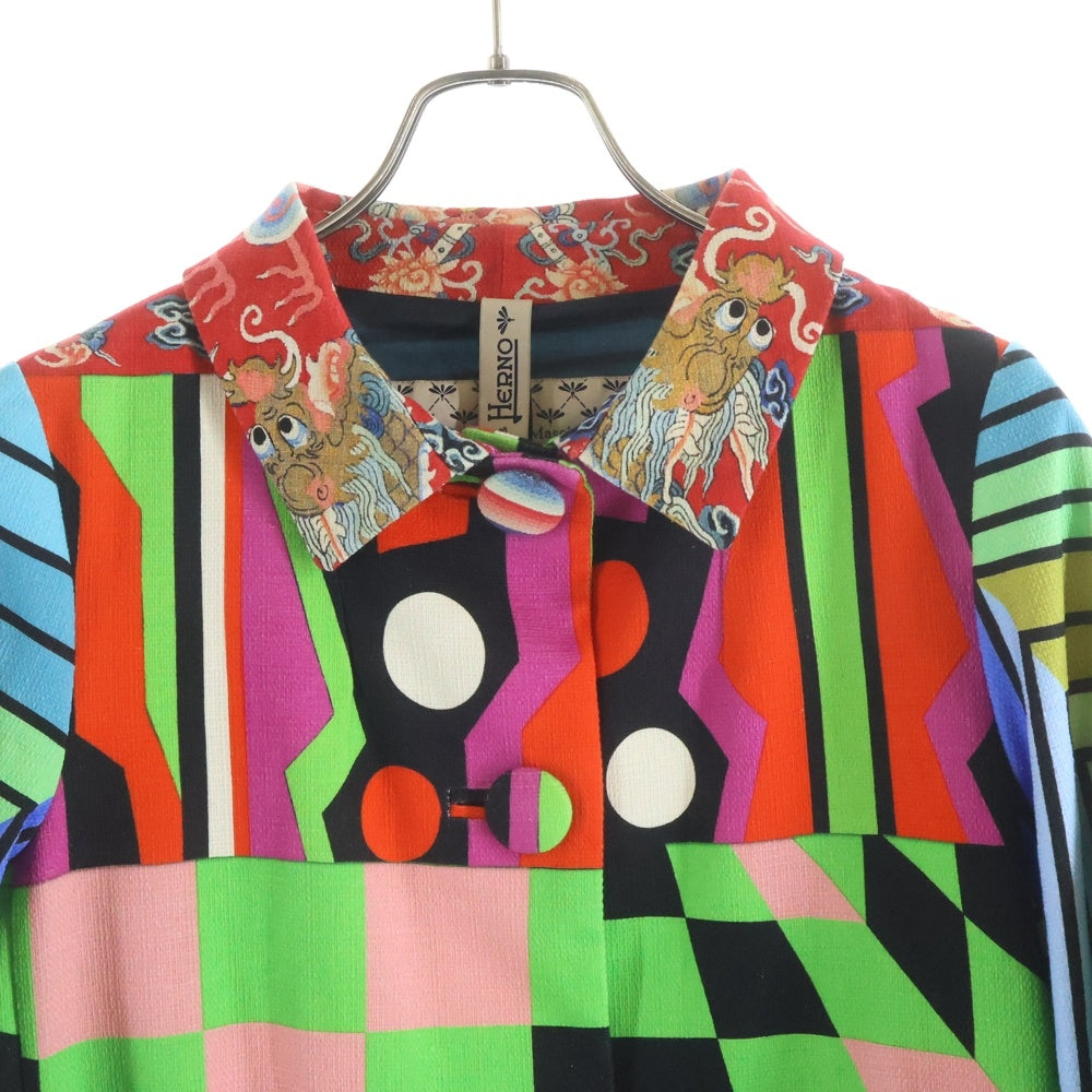 HERNO(ヘルノ) ×Pierre-Louis Mascia和柄ステンカラーコート レッド/ブルー CA209DM レディース