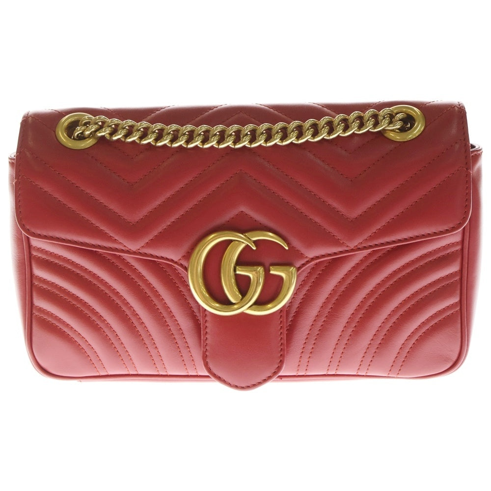 GUCCI(グッチ) GGマーモント チェーンショルダーバッグ ハンドバッグ レザー レッド 443497 ゴールド金具 レディース