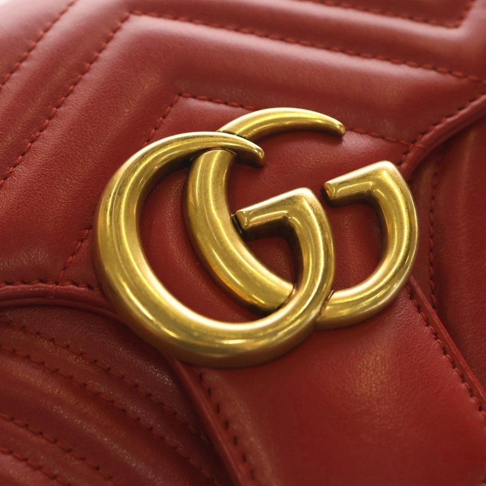 GUCCI(グッチ) GGマーモント チェーンショルダーバッグ ハンドバッグ レザー レッド 443497 ゴールド金具 レディース