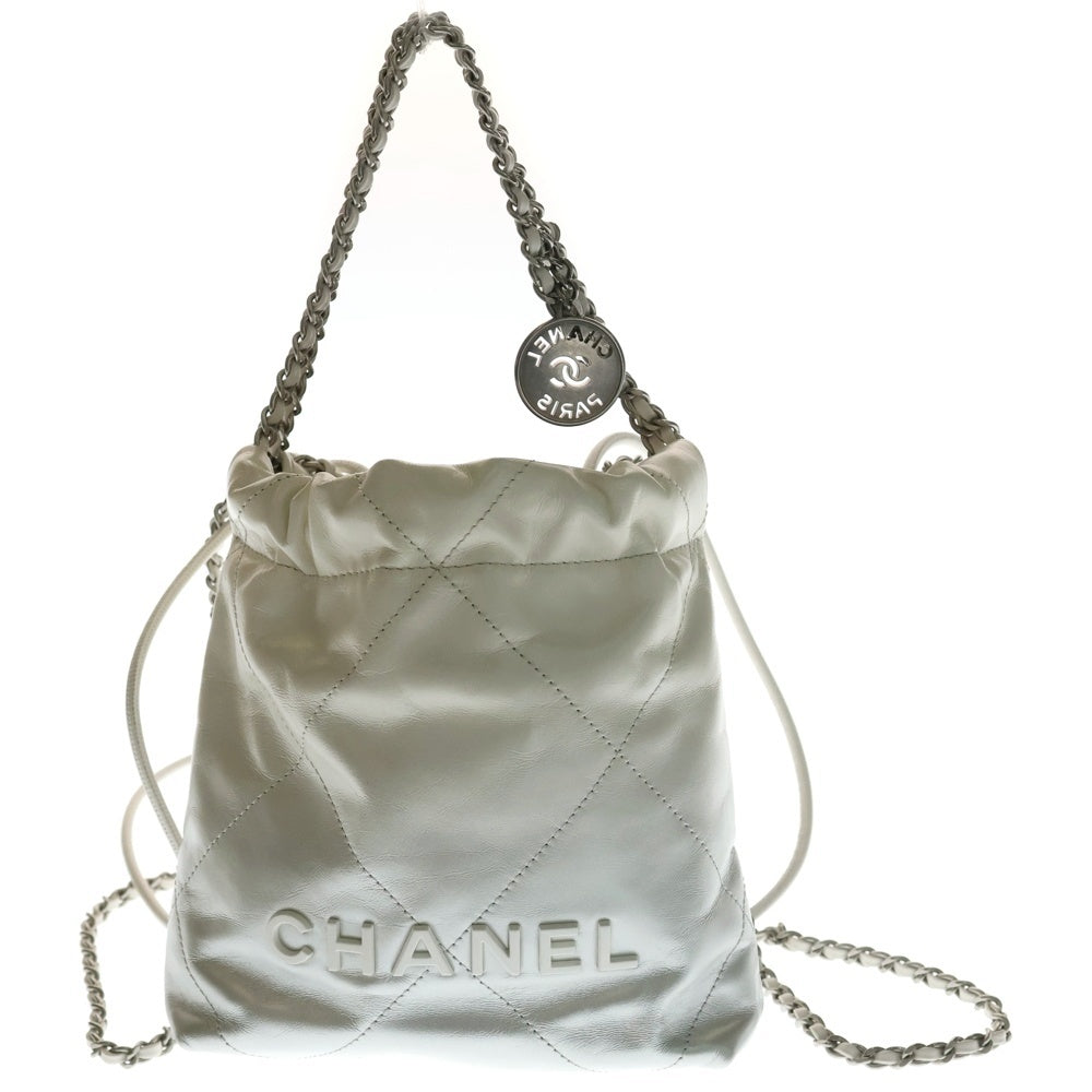 CHANEL(シャネル) シャネル22 ミニショルダーバッグ ホワイト×シルバー グラデーション カーフスキン シルバー金具 レディース