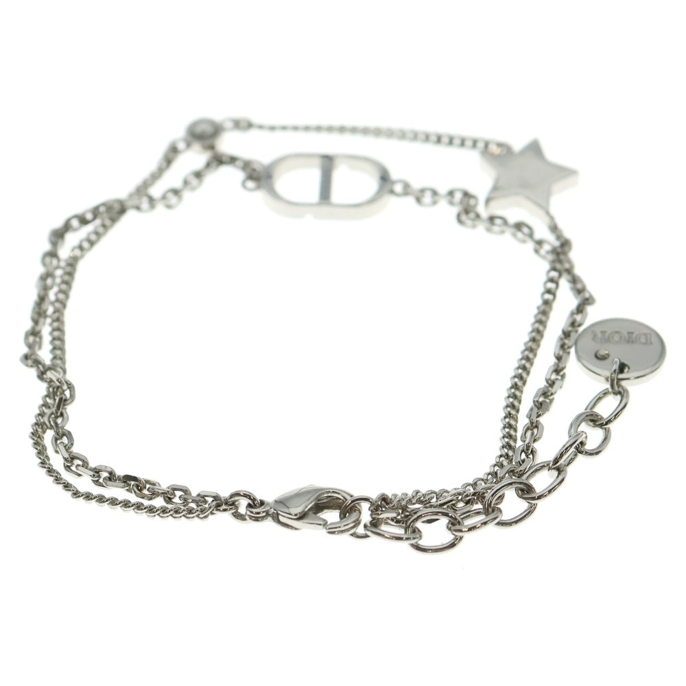 Christian Dior(クリスチャンディオール) ロゴ ラインストーン ダブルブレスレット チェーン シルバー GP レディース