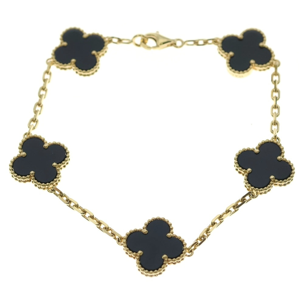 Van Cleef & Arpels(ヴァンクリーフアンドアーペル) ヴィンテージアルハンブラ オニキス 5Pモチーフ ブレスレット Au750 K18 YG イエローゴールド VCARA41300 レディース