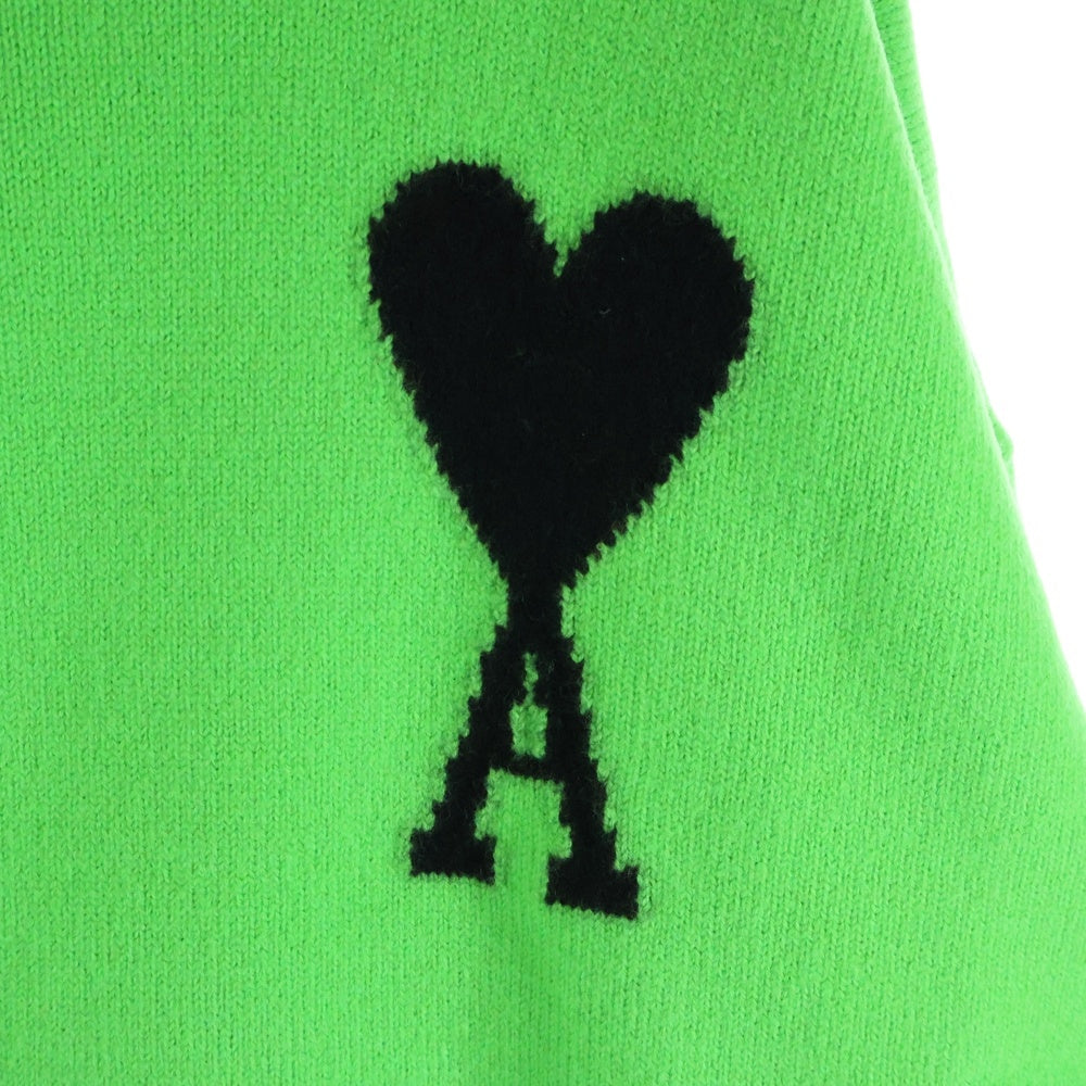 ami paris(アミパリス) Ami de Coeur ハートロゴ ウール タートルネックニットセーター グリーン UKS402.018