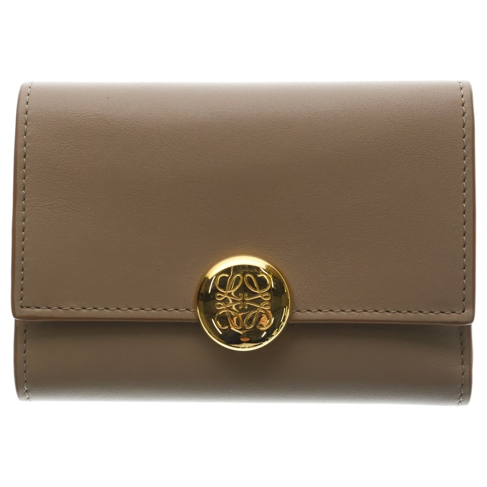 LOEWE(ロエベ) ぺブル バーティカルウォレット 三つ折り財布 ベージュ レザー ゴールド金具 レディース