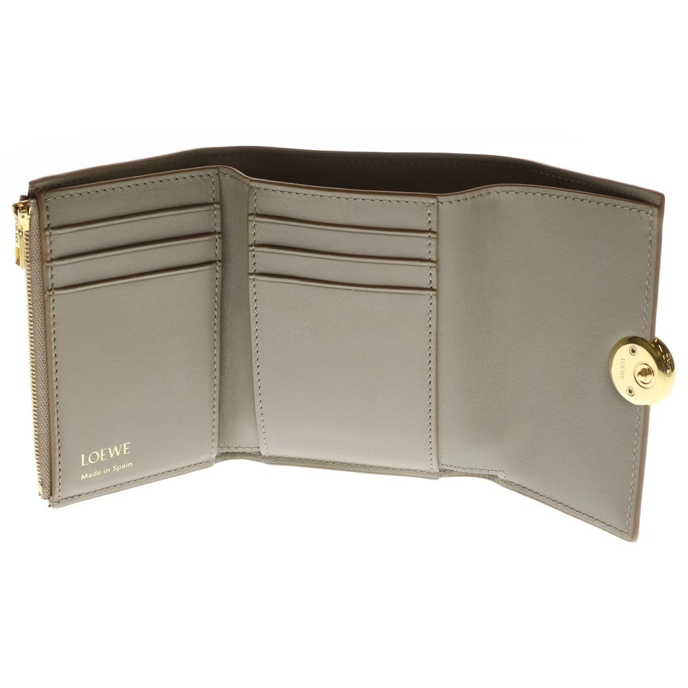 LOEWE(ロエベ) ぺブル バーティカルウォレット 三つ折り財布 ベージュ レザー ゴールド金具 レディース