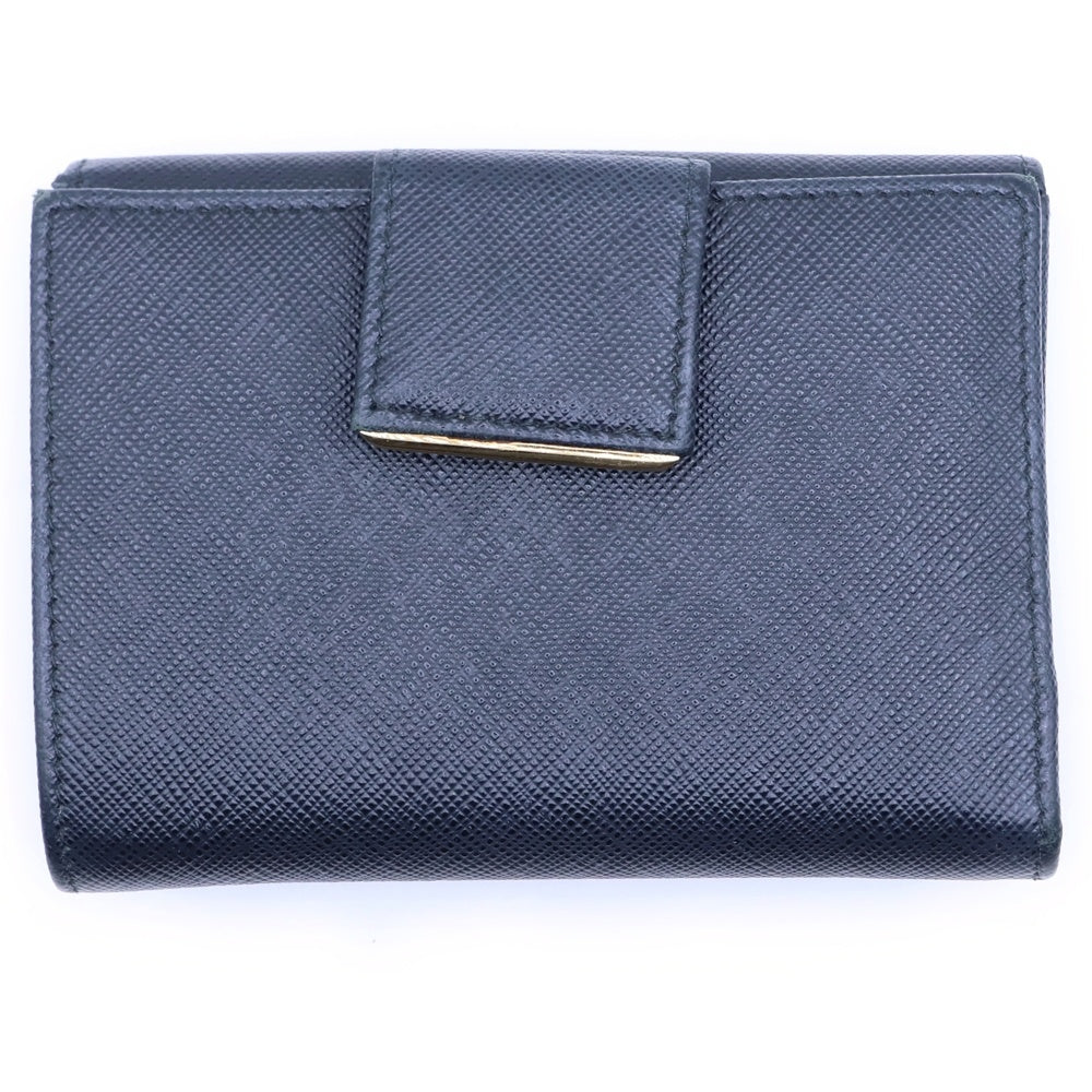 PRADA(プラダ) サフィアーノ 3つ折り財布 コンパクトウォレット ブラック レザー ゴールド金具 レディース