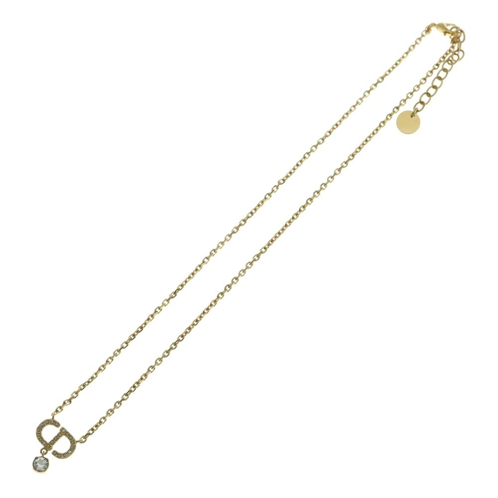 Christian Dior(クリスチャンディオール) CDロゴ ラインストーン ネックレス ペンダント チェーン ゴールド GP レディース