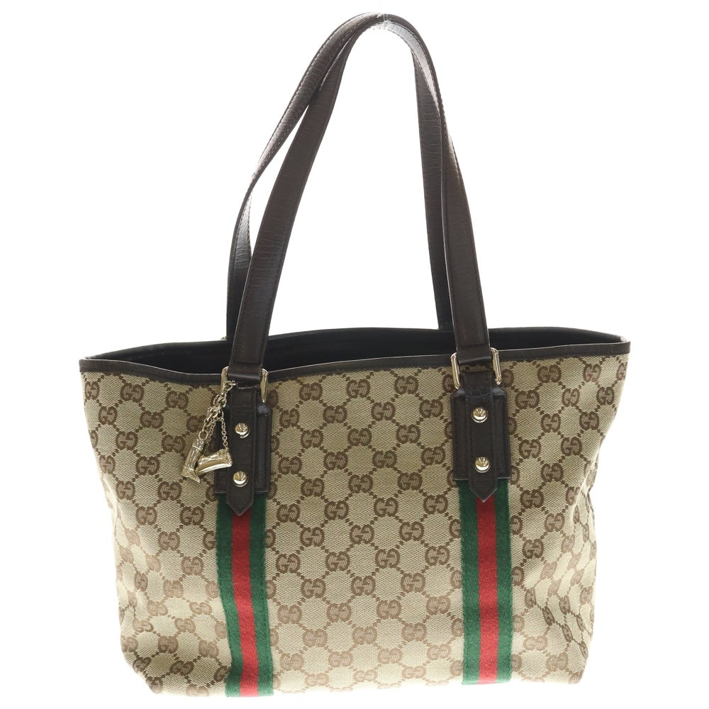 GUCCI(グッチ) GGキャンバス トートバッグ ハンドバッグ ブラウン×ベージュ レザー×キャンバス 137396 ゴールド金具 レディース