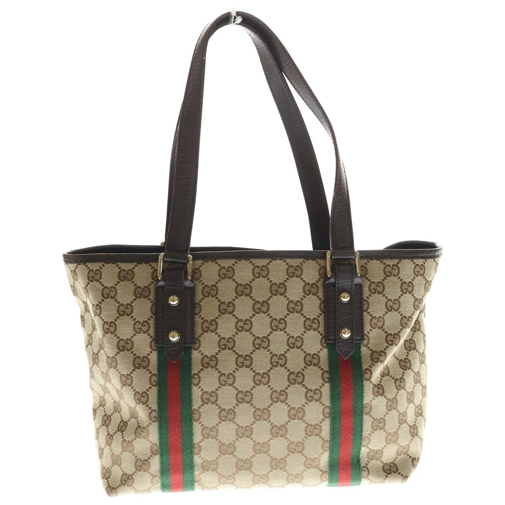 GUCCI(グッチ) GGキャンバス トートバッグ ハンドバッグ ブラウン×ベージュ レザー×キャンバス 137396 ゴールド金具 レディース