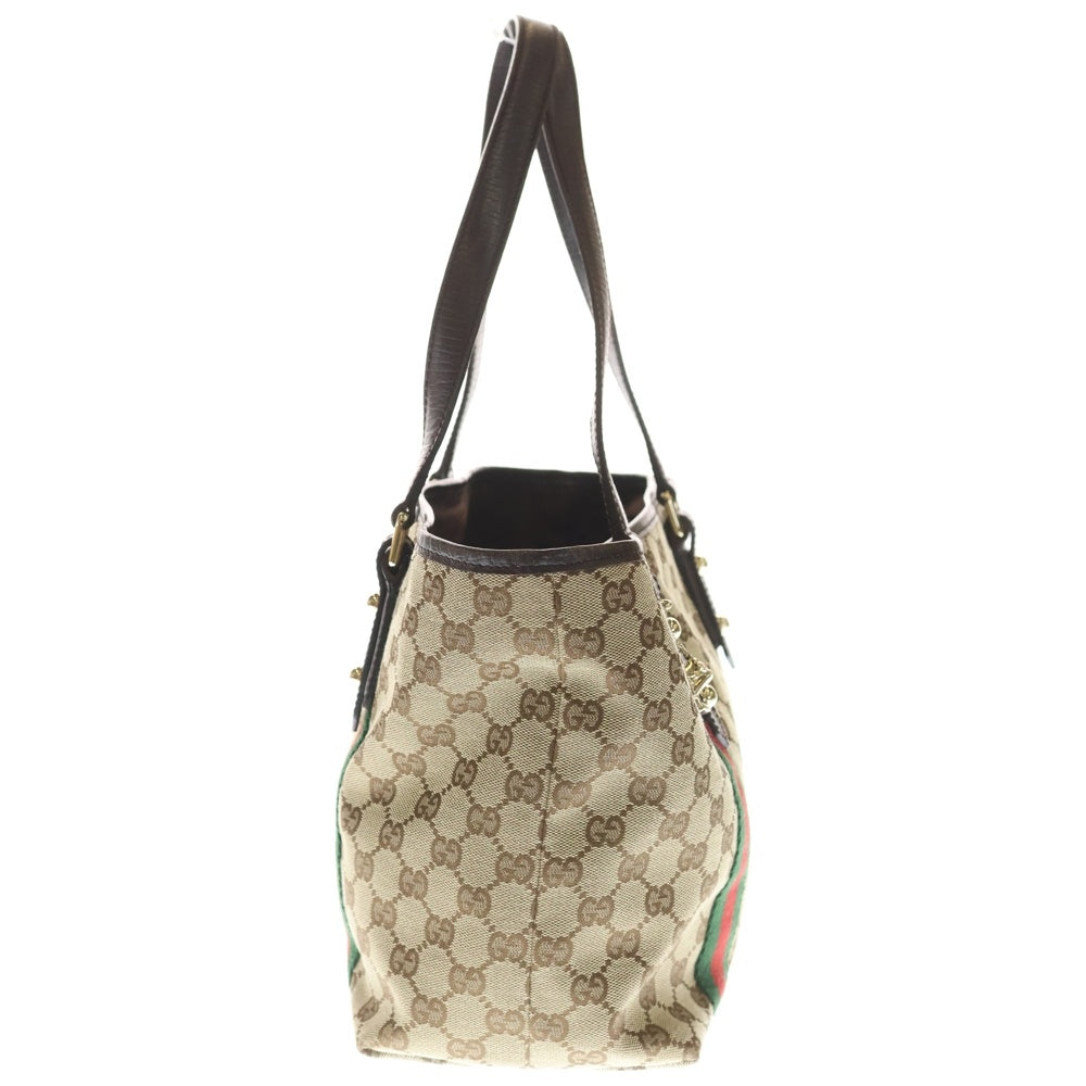 GUCCI(グッチ) GGキャンバス トートバッグ ハンドバッグ ブラウン×ベージュ レザー×キャンバス 137396 ゴールド金具 レディース