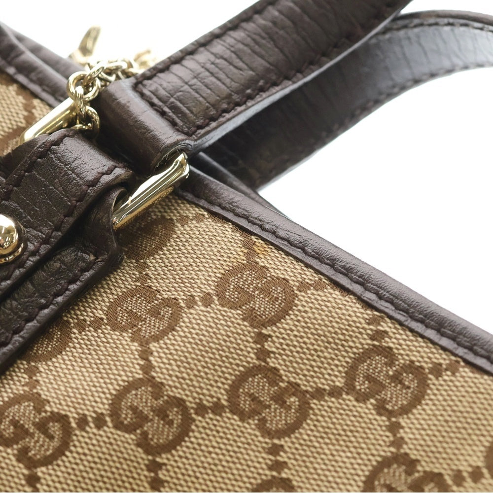 GUCCI(グッチ) GGキャンバス トートバッグ ハンドバッグ ブラウン×ベージュ レザー×キャンバス 137396 ゴールド金具 レディース