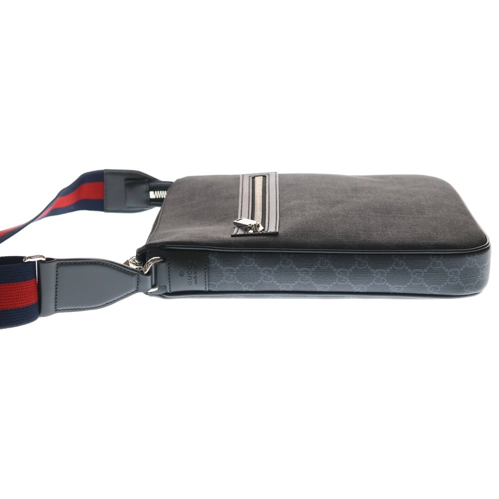 GUCCI(グッチ) GGスプリーム ショルダーバッグ メッセンジャーバッグ ブラック PVC×レザー 792081 シルバー金具
