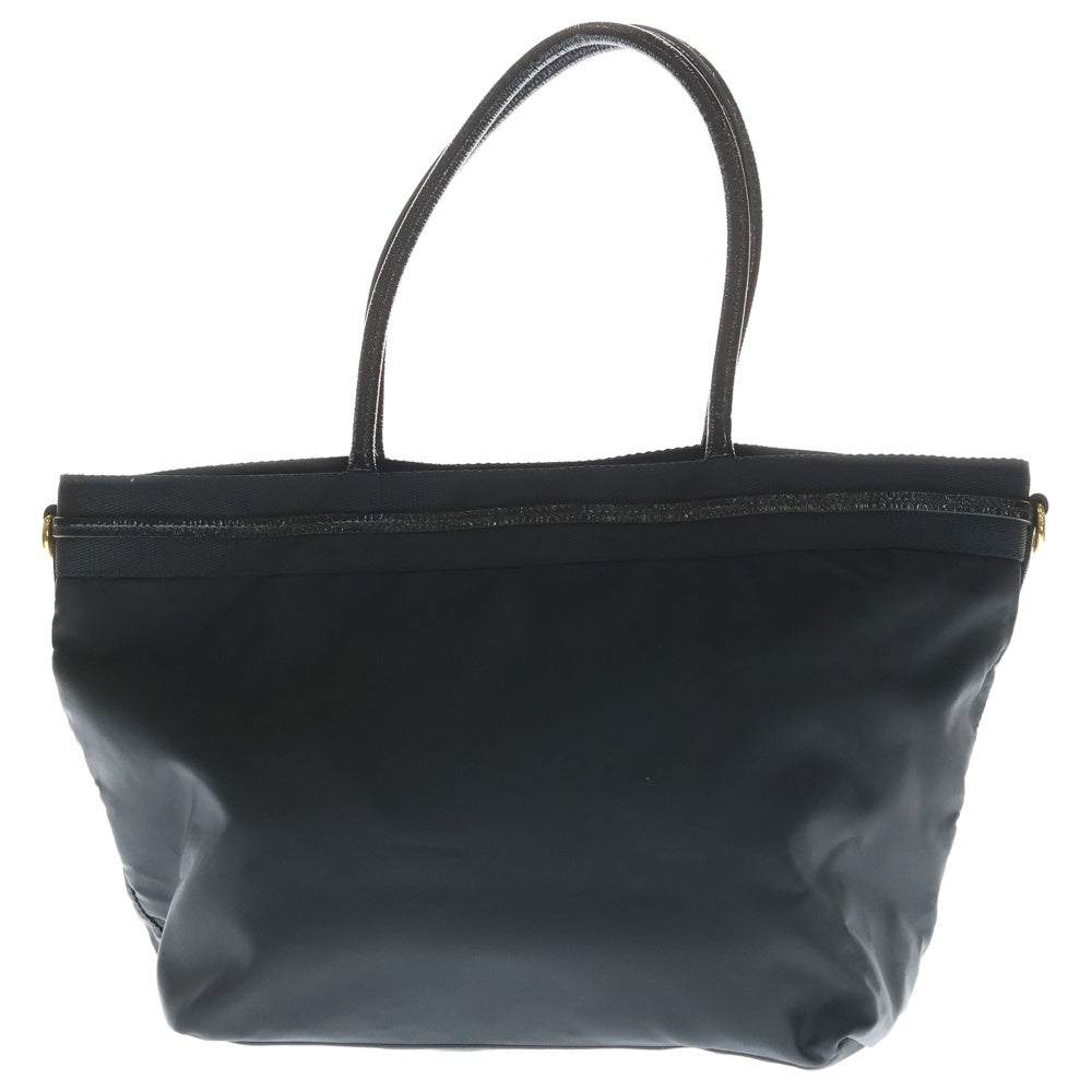 PRADA(プラダ) ロゴジャガード トートバッグ ハンドバッグ ミニバッグ ブラック レザー×ナイロン ゴールド金具 レディース