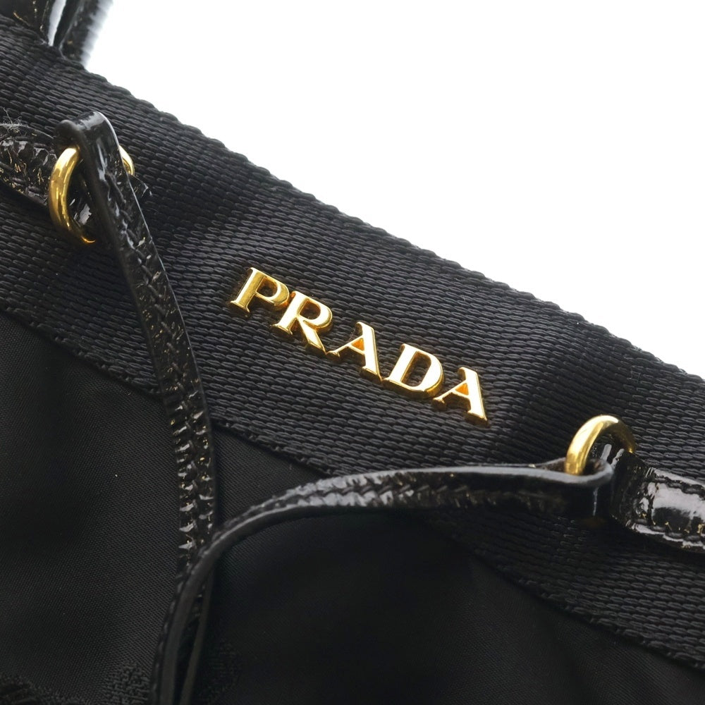PRADA(プラダ) ロゴジャガード トートバッグ ハンドバッグ ミニバッグ ブラック レザー×ナイロン ゴールド金具 レディース