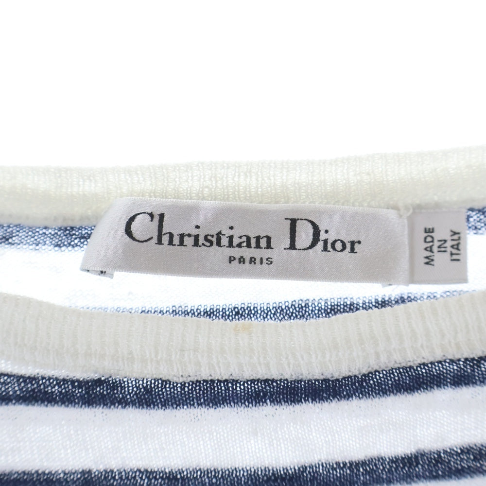 Christian Dior(クリスチャンディオール) ボーダー リネンカシミヤ クルーネックニット ホワイト/ネイビー 044S51AM707 レディース