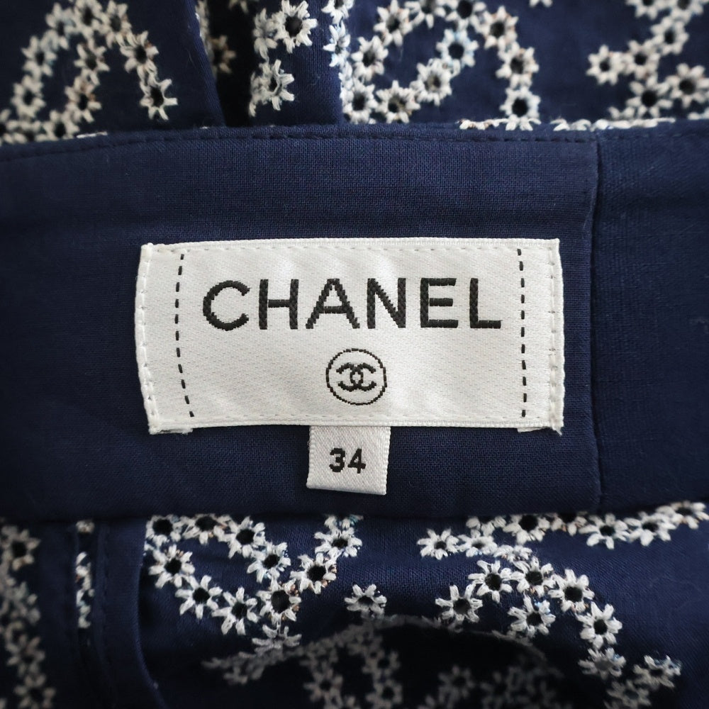 CHANEL(シャネル) ココマーク刺繍 総柄 フレアスカート ネイビー/ホワイト レディース P60842V46163