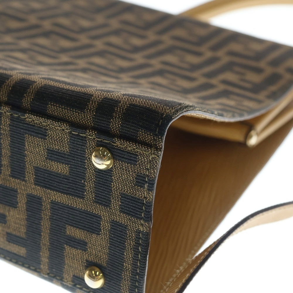 FENDI(フェンディ) ズッカ がま口2WAYショルダーバッグ ハンドバッグ ブラウン×ベージュ キャンバス×レザー ゴールド金具 レディース