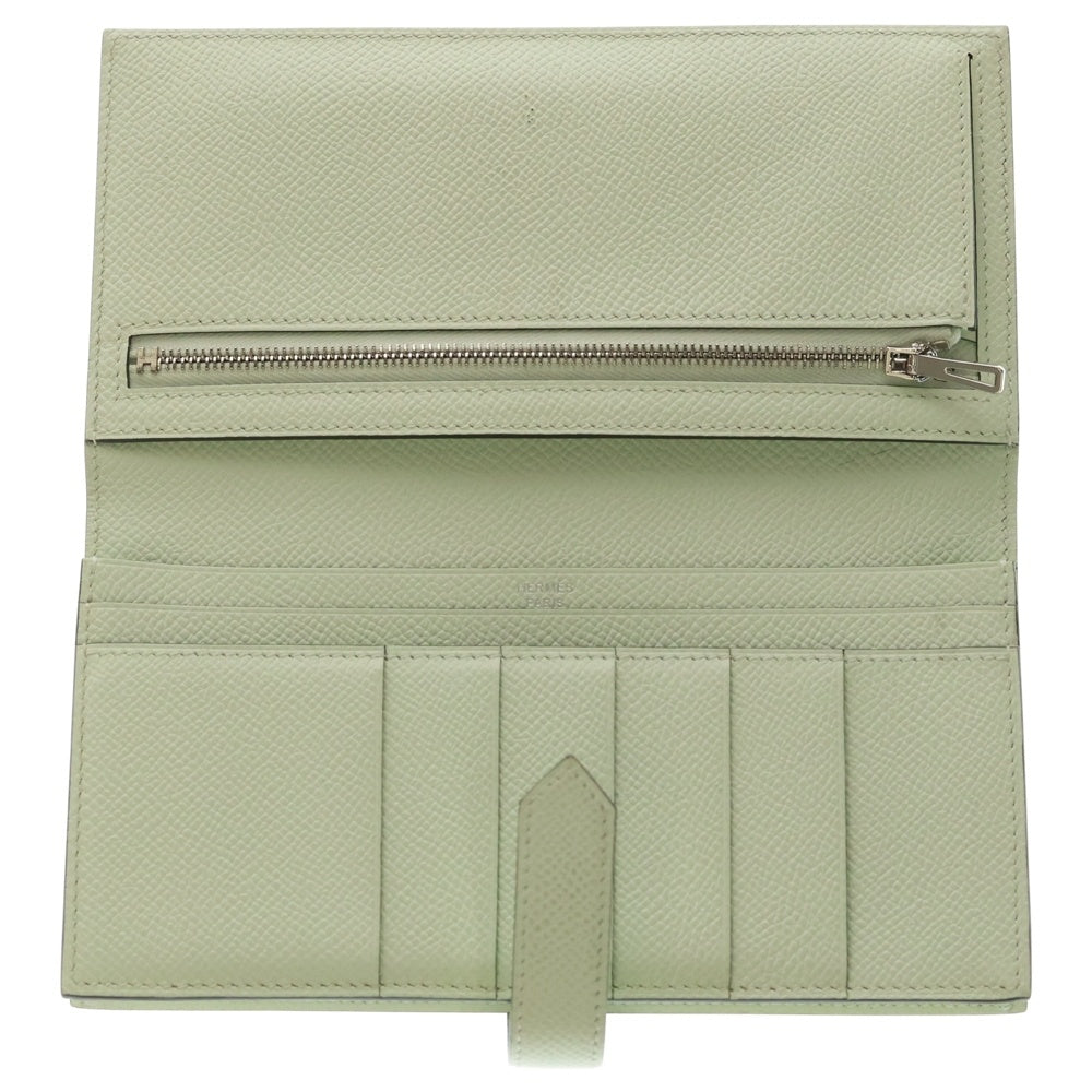 HERMES(エルメス) ベアンスフレ エプソン ロングウォレット 長財布 シルバー金具 B刻印 ライトグリーン レディース