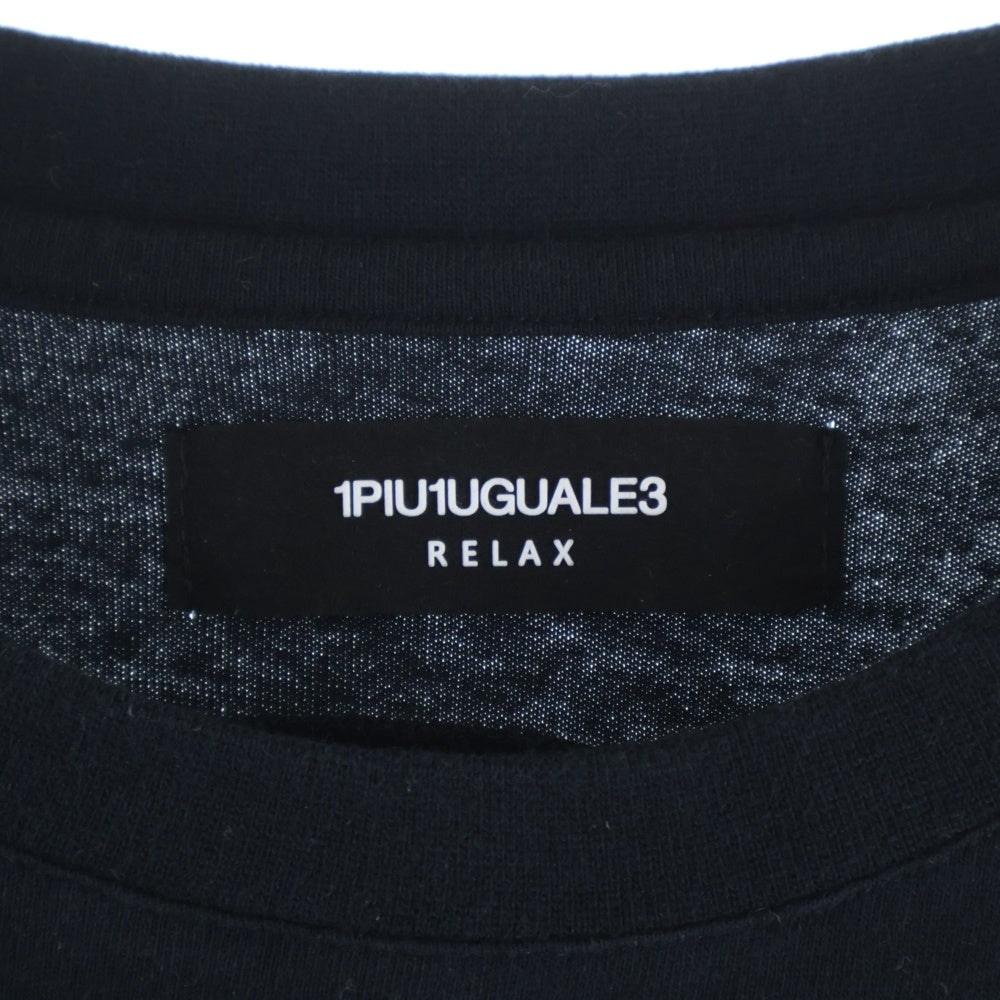 1 PIU 1 UGUALE 3(ウノピゥウノウグァーレトレ) サイドライン テープロゴ 長袖カットソー Tシャツ ブラック XL