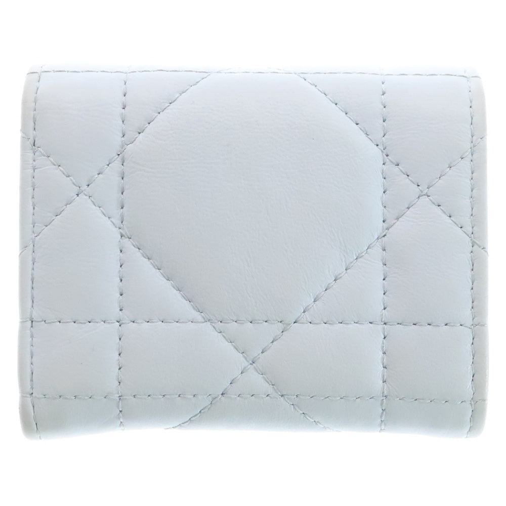 Christian Dior(クリスチャンディオール) カロ 三つ折り財布 コンパクトウォレット コインケース ライトブルー レザー ゴールド金具 レディース