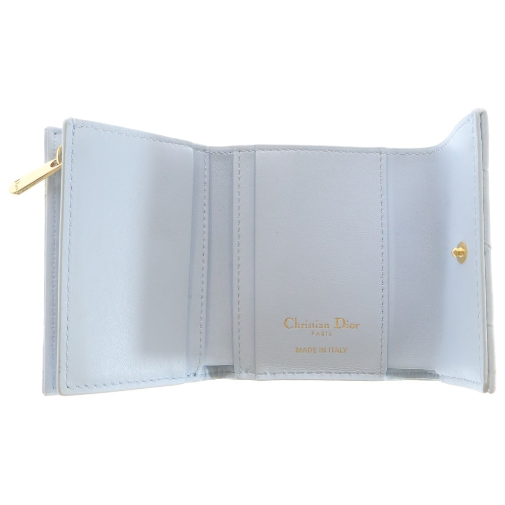 Christian Dior(クリスチャンディオール) カロ 三つ折り財布 コンパクトウォレット コインケース ライトブルー レザー ゴールド金具 レディース