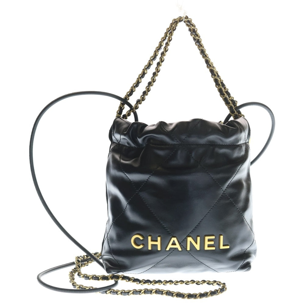 CHANEL(シャネル) シャネル22 ミニ ココマーク シャイニーカーフスキン レザーチェーンショルダーバッグ ブラック GD金具 AS3980 レディース