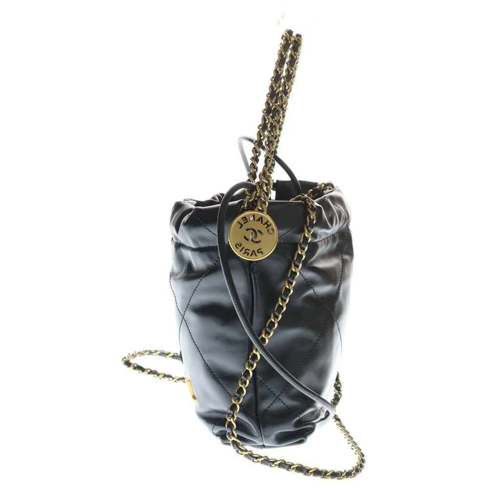 CHANEL(シャネル) シャネル22 ミニ ココマーク シャイニーカーフスキン レザーチェーンショルダーバッグ ブラック GD金具 AS3980 レディース