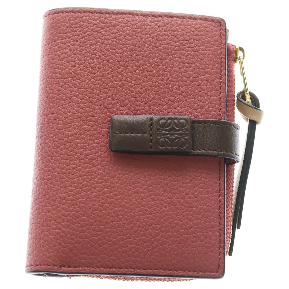 LOEWE(ロエベ) バーティカル コンパクトジップ 二つ折り財布 コンパクトウォレット ピンク×ブラウン レザー ゴールド金具 レディース