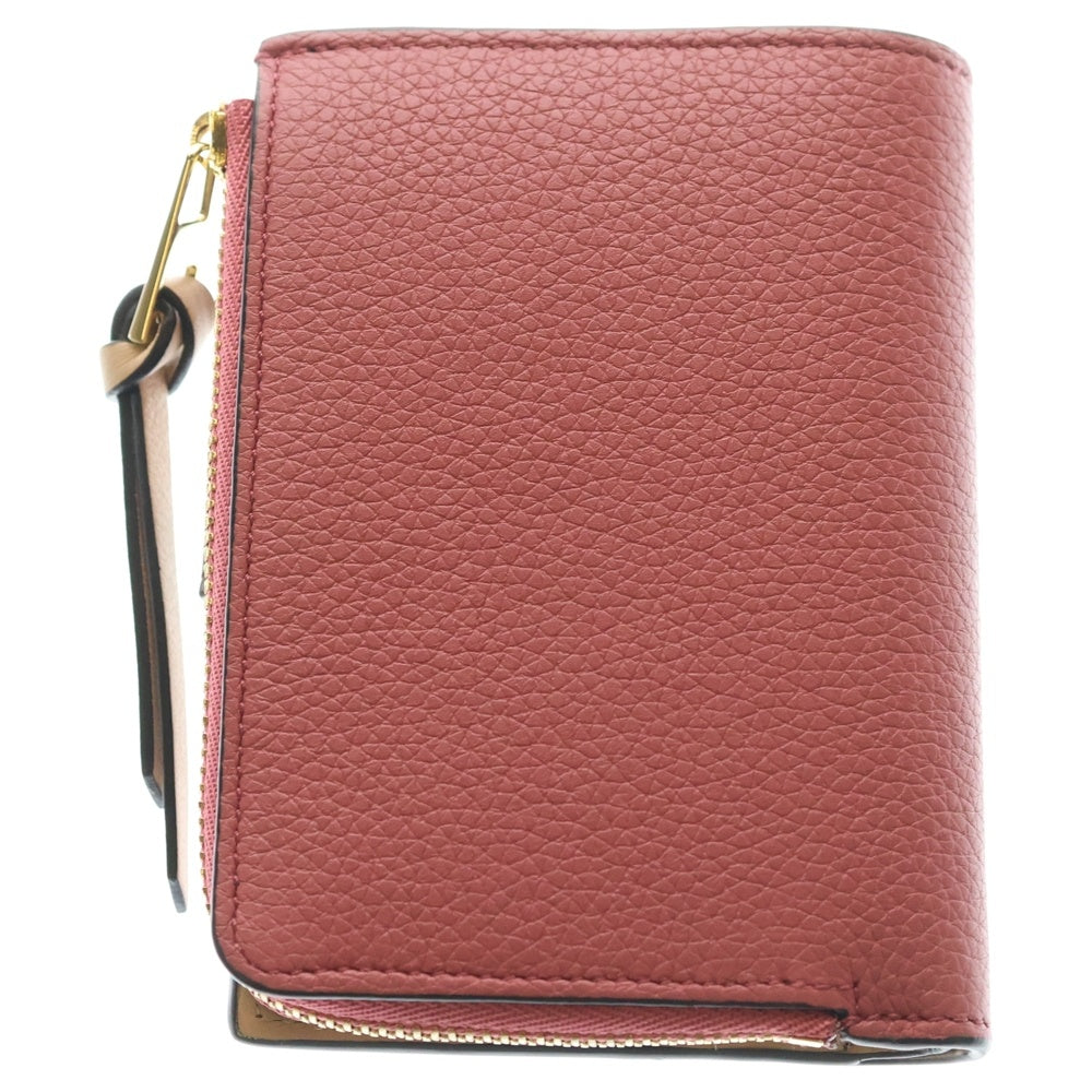 LOEWE(ロエベ) バーティカル コンパクトジップ 二つ折り財布 コンパクトウォレット ピンク×ブラウン レザー ゴールド金具 レディース