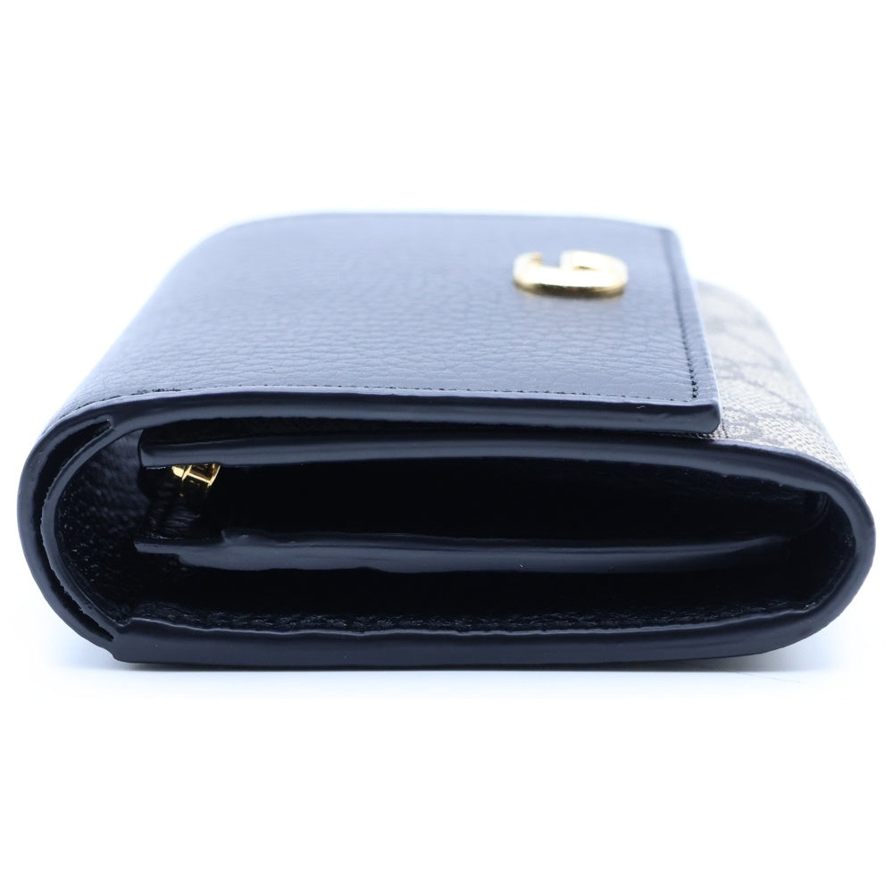 GUCCI(グッチ) GGマーモント GGスプリーム PVC レザー コンパクトウォレット 三つ折り 財布 ブラック/ベージュ 598587 レディース