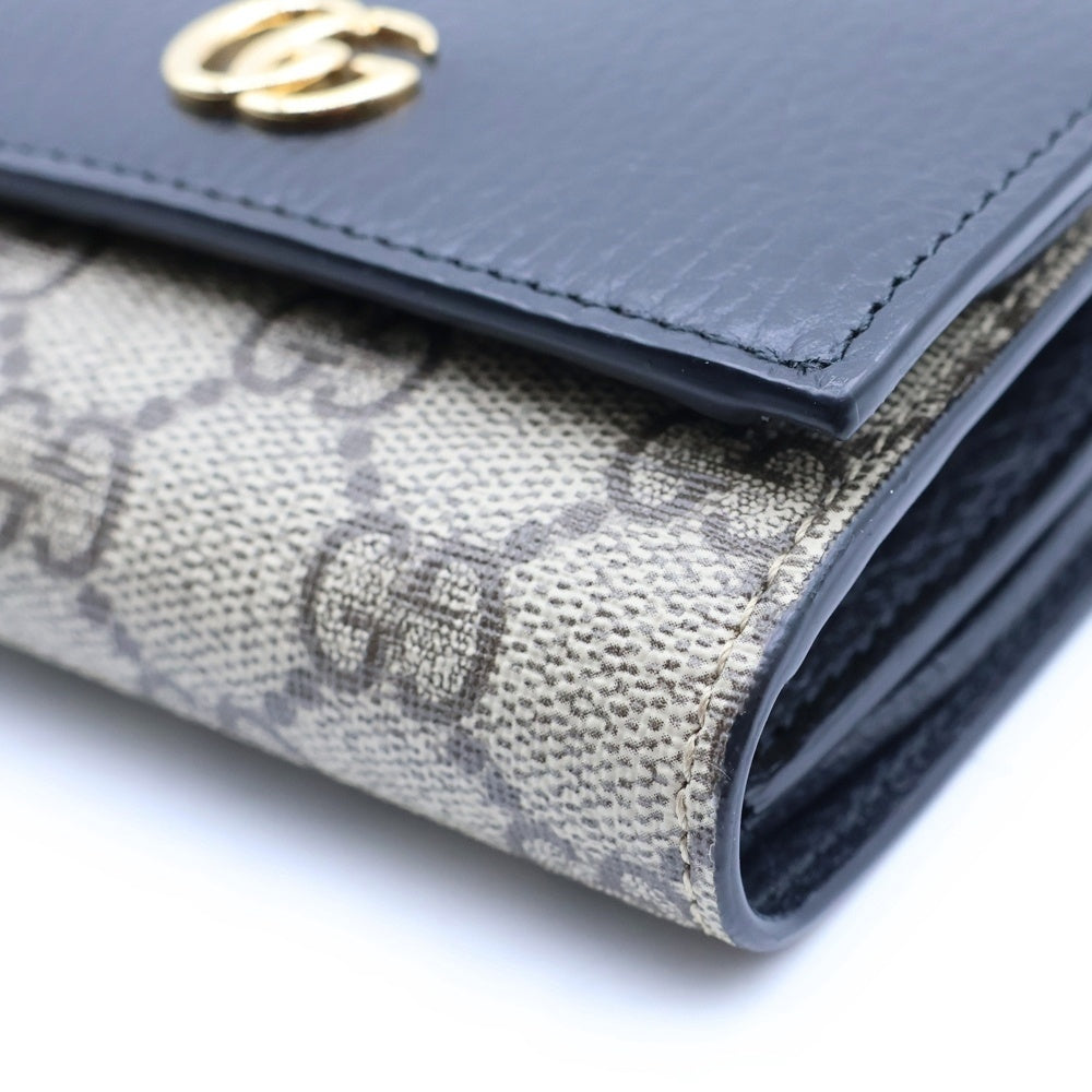 GUCCI(グッチ) GGマーモント GGスプリーム PVC レザー コンパクトウォレット 三つ折り 財布 ブラック/ベージュ 598587 レディース