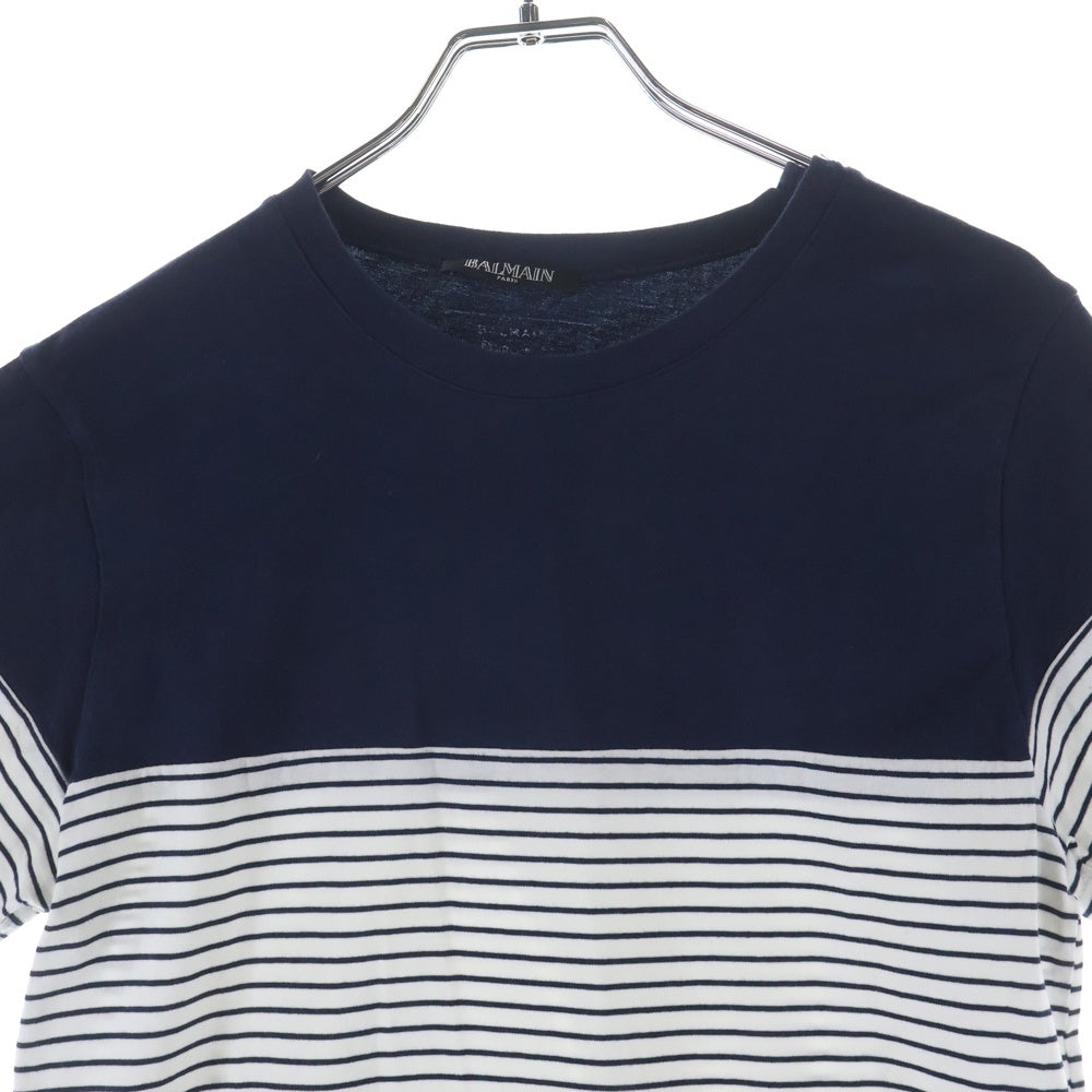 BALMAIN(バルマン) ■ショルダーボタン ボーダー半袖Tシャツ ネイビー コットン #S S4HJ652C490
