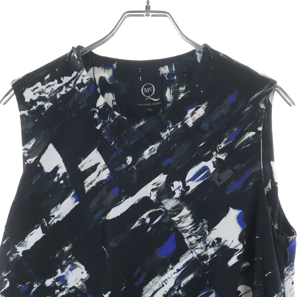 Alexander McQueen(アレキサンダーマックイーン) ■ペイントプリント ノースリーブワンピース ドレス ブラック/ブルー 380341 RFF18 レディース
