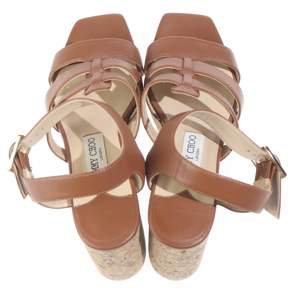 JIMMY CHOO(ジミーチュウ) JCロゴチャーム レザー ストラップ ヒール サンダル シューズ ブラウン レディース