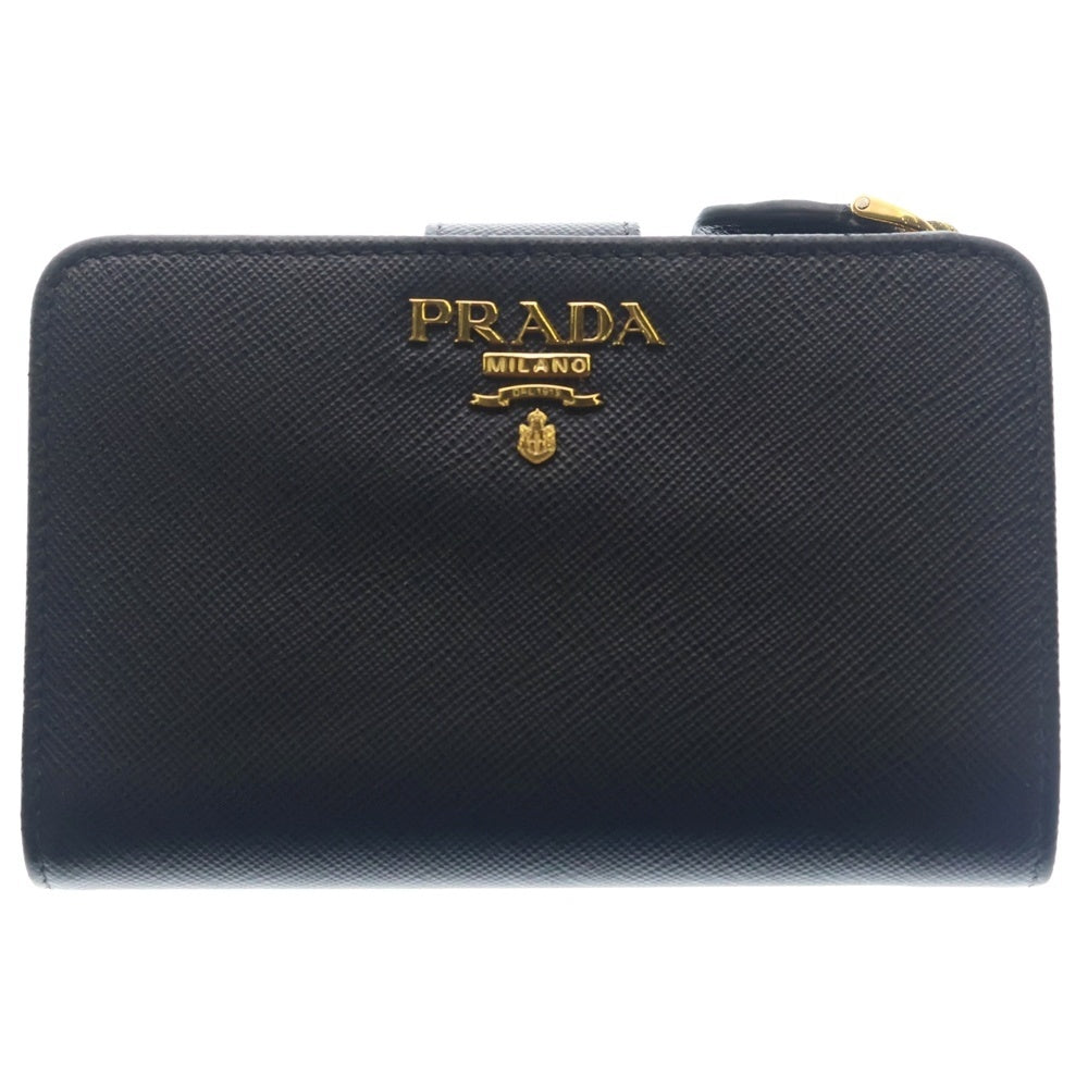 PRADA(プラダ) サフィアーノ コンパクトウォレット コインケース ブラック レザー 1ML225 ゴールド金具