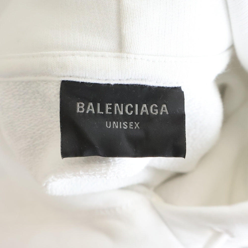 BALENCIAGA(バレンシアガ) 21AW I LOVE PARIS & BALENCIAGA ロゴプリント コットン プルオーバースウェットパーカー フーディ ホワイト 578135 TSVY8