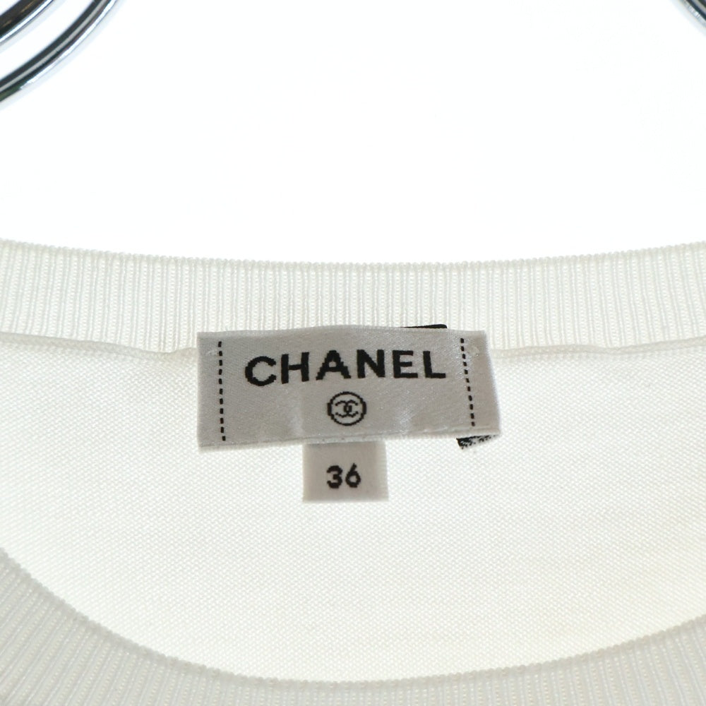 CHANEL(シャネル) クローバーモチーフポケット 半袖ニット ホワイト P77025