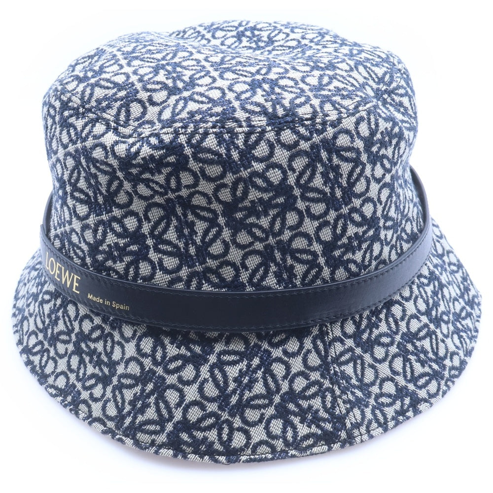 LOEWE(ロエベ) アナグラムジャガード カーフ ヘリンボーン バケットハット ネイビー×ベージュ K820HB1X07